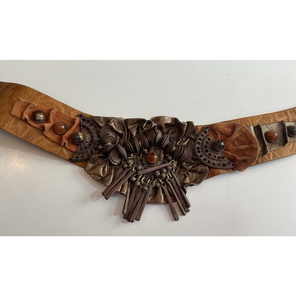 80s Nina Arjani Medium Leatherock Belt Black Blue Gold Leather - Picture 2 of 8